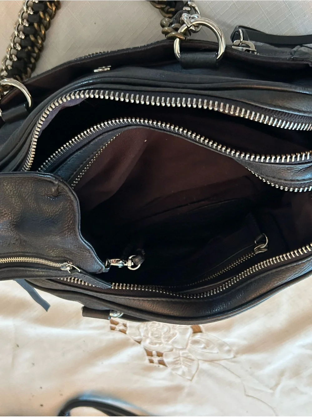Pour La Victoire Black Leather Satchel with Chain Handles